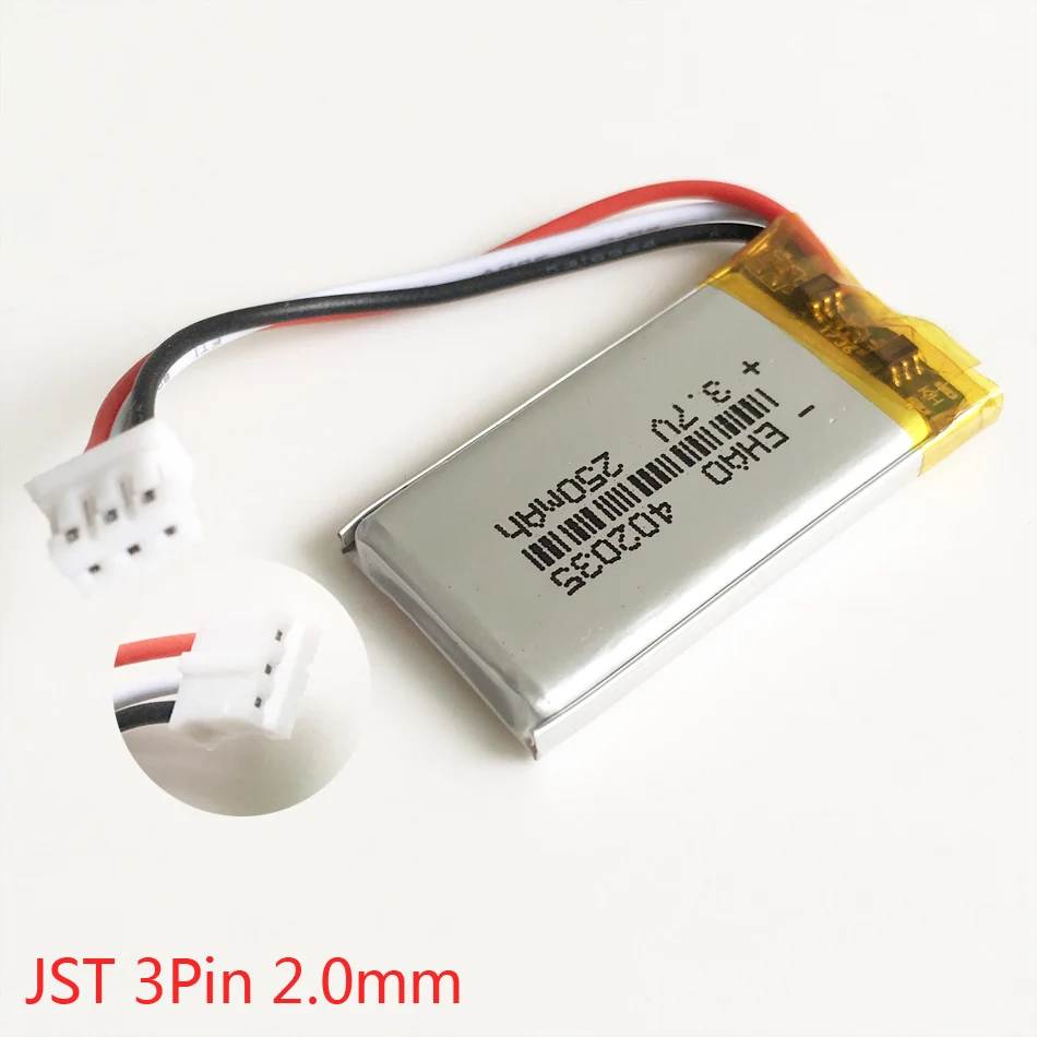 3.7V 250mAh 402035 litowo-polimerowa lipo akumulator JST PH 2.0mm 3pin złącze do GPS Mp3 GPS bluetooth inteligentny zegarek