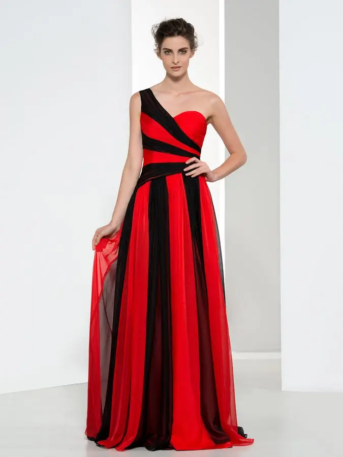 Amazing One Shoulder Pleats Black/Red Long Evening Dress 2024 Prom Dresses Hot Sale Formal Party Gowns Vestidos de Longo