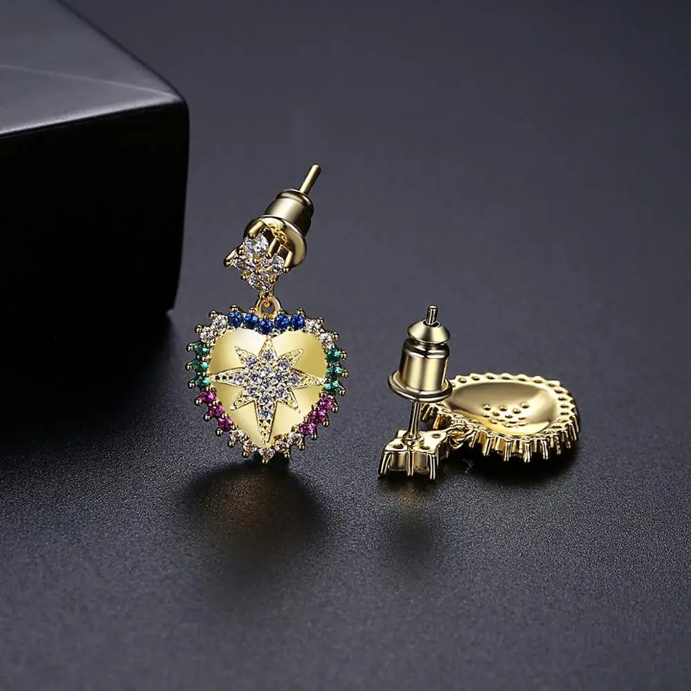 LUOTEEMI Romantic Big Heart Drop Earring Multiple Rainbow CZ Fashion Dangle Jewelry for Girls Rainbow Earrings Christmas Gifts