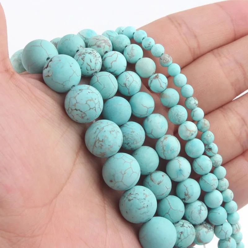 Polish Round Matte Frosted Blue Turquoises Natural Stone Beads Amazonite Watermelon Loose Beads for Bracelet Jewelry Making 15\'\'