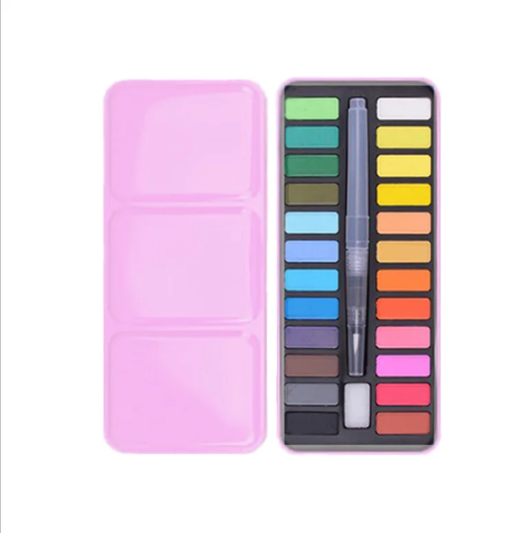 12/18/24 Colors Solid Watercolor Paint Set Portable Metal Box With Water Color Brush School Kids Professional Art Supplies