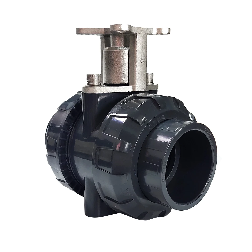 

DN50 UPVC 2 way Valve Body with Union End glue connection for Electric Valve Actuator 2" san king PVC valve