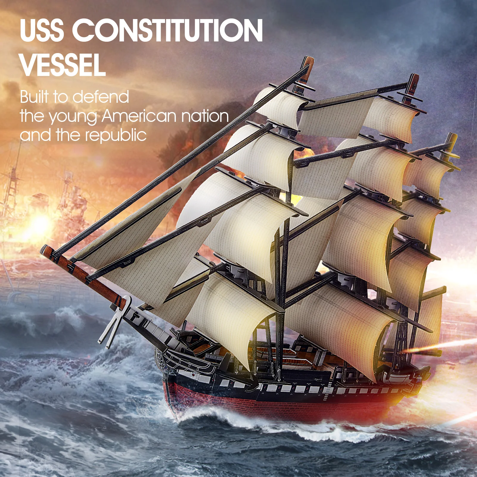 CubicFun 3D Puzzle USS Constitution Vessel Ship Model US Navy Building Kits for Adults Kids 193 Pcs Stress Relief Deco Gifts