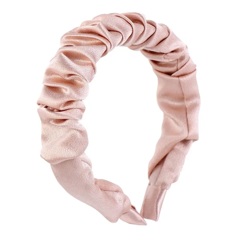 Plain satin Wrinkled Headband Women Fashion Handmade Thicken Bezel Hair Accessories Candy Color Headwear Solid Plastic Hair Hoop