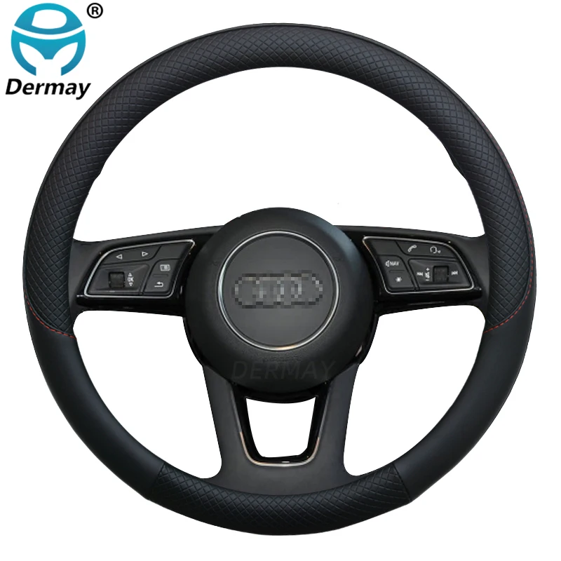 

100% DERMAY Brand Leather Sport Car Steering Wheel Cover Non-slip for Audi A1 8X A2 A3 A4 A5 A6 Avant Auto Accessories