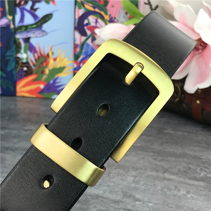 Vintage Brass Belt Buckle Genuine Leather Belt Male Ceinture Yellow Belt Cowboy Jeans Men\' Belt Long 130cm Waist Belt MBT0006