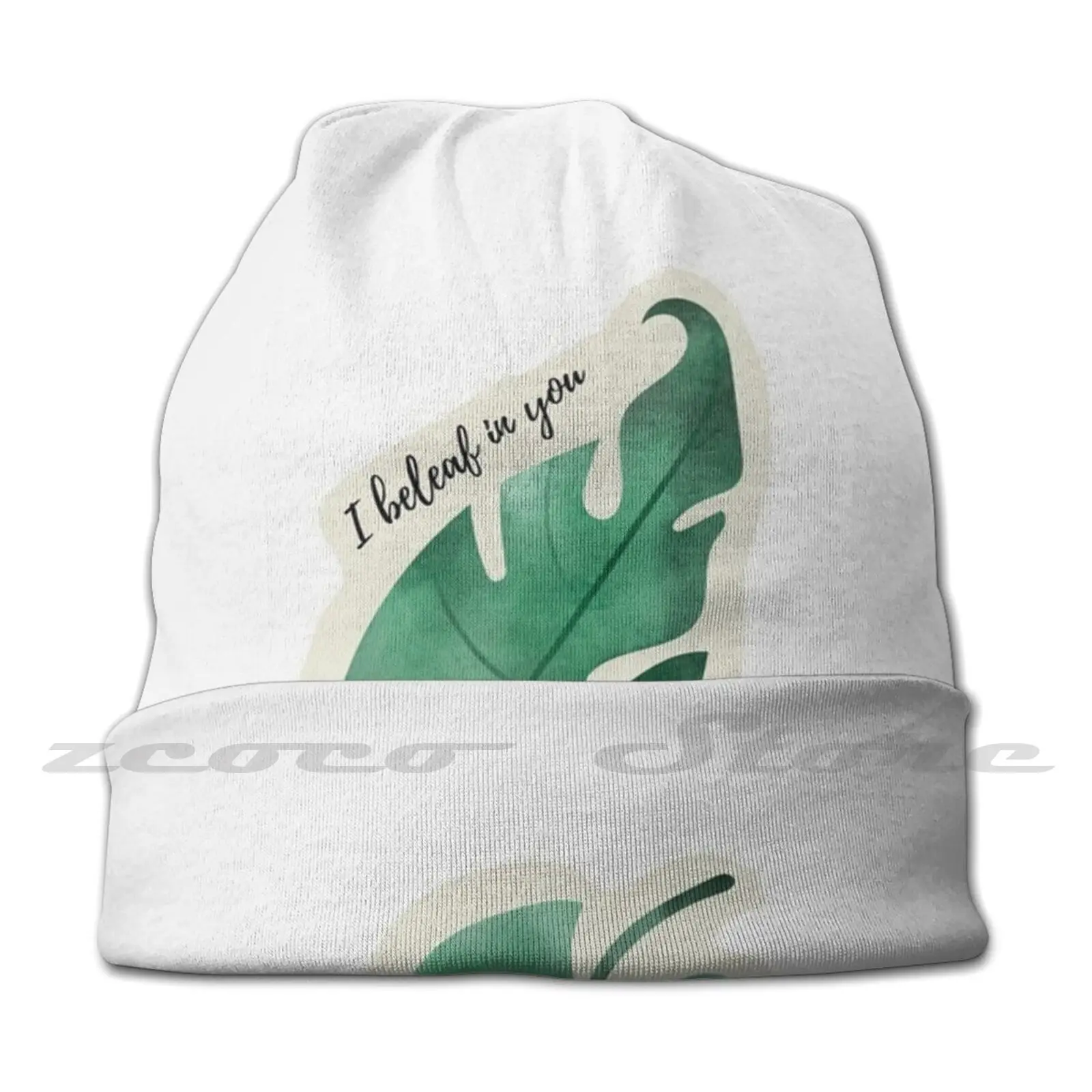 I Beleaf In You Personalized Pattern Knit Hats Plus Size Elastic Soft Cap Encourage Plant Cute Words