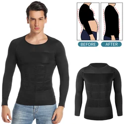 Moldeador de Cuerpo Adelgazante para hombres, ropa moldeadora de Abdomen, entrenador de cintura, chaleco de postura correctiva, camisas de compresión, corsé de manga