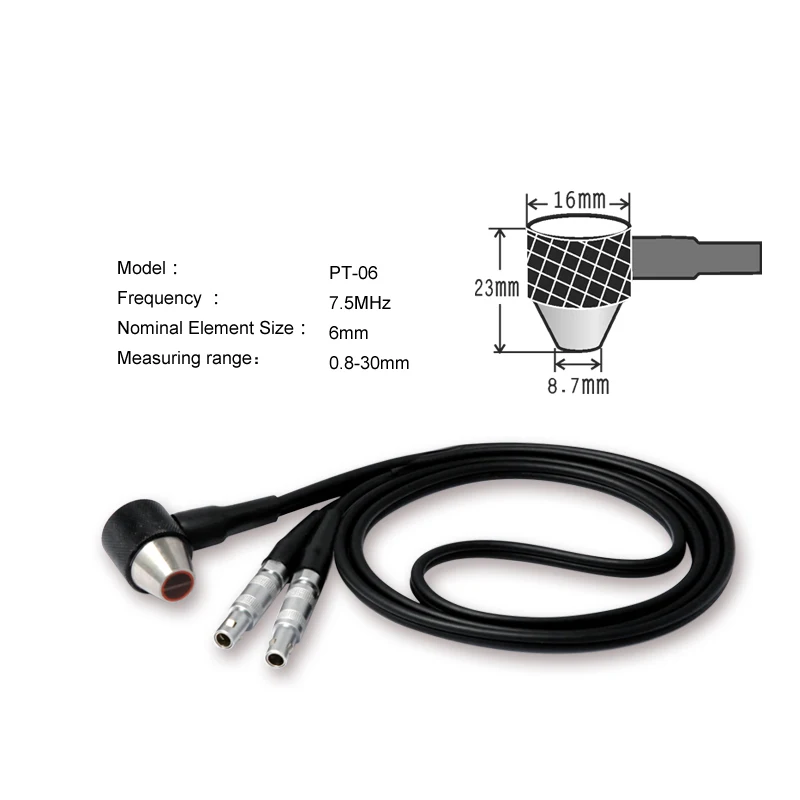 Transdutor Duplo Ultrassônico do Calibre da Espessura do Conector mm Diam Pt06 Mhz de Yushi 7.5 Lemo00