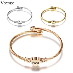 Customize Mom Gift Heart Charm Bracelets New Stainless Steel Cuff Jewelry Bracelet Bangle For Friends Family Drop Shipping