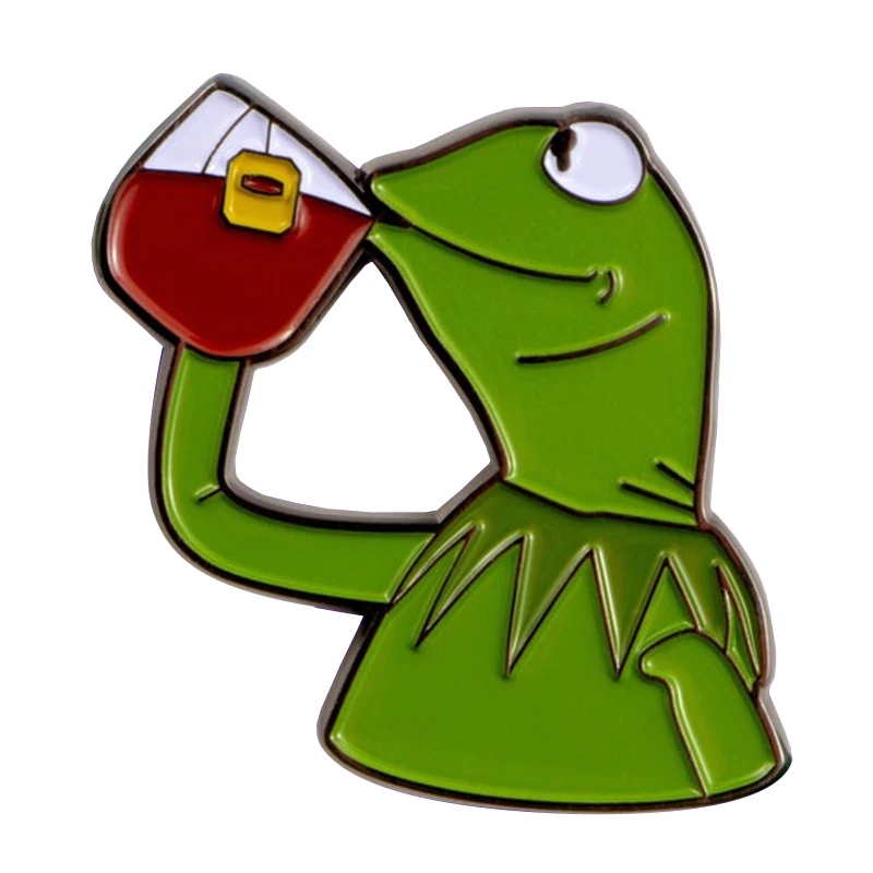 But That's None of My Business Kermit Brooch Funny Frog-lizard Meme Badge Drinking Ice Tea chat gesture decor