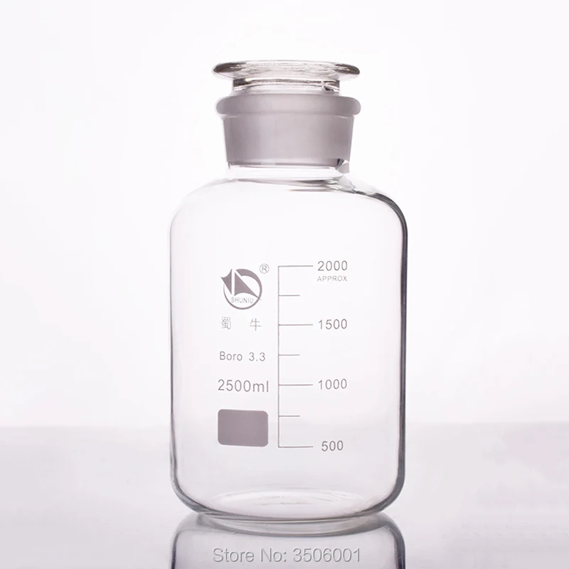 Reagent bottle,Wide mouth,Clear,Boro. 3.3 glass,Capacity 2500ml,Sample Vials