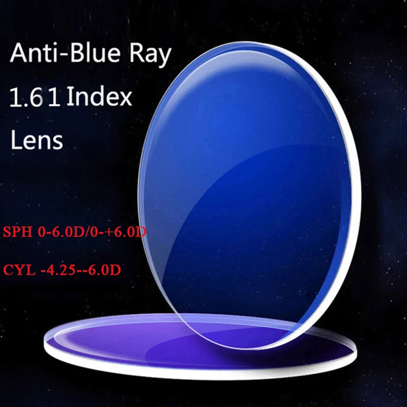 Kirka 1.61 Index Anti-Blue Ray Single Vision Lens CYL 4.25-6.0D Lenses Eye Prescription Lens for Blue Light Reading Glasses Lens