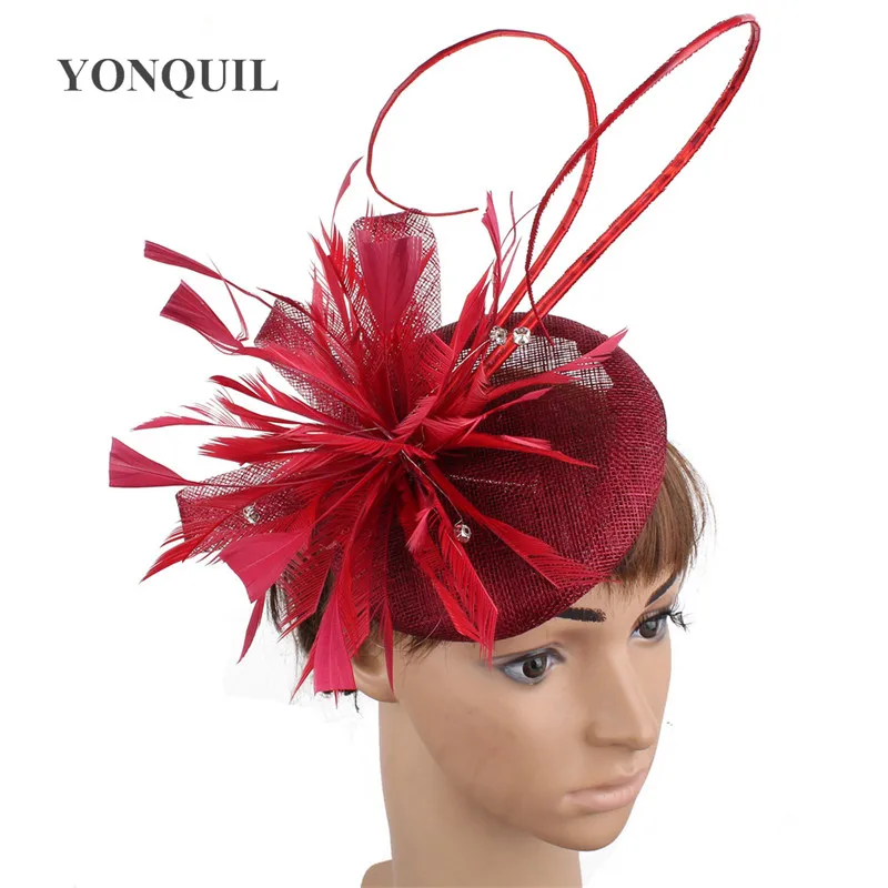 Womens Feathers Headwear Dress Fascinator Green Sinamay Hat Party Wedding Occasion Cap FedorasLadies Femele Hair Accessories