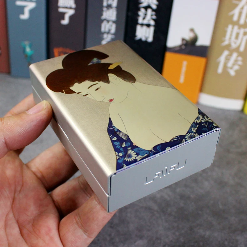 Automatic Sliding Cigarette Case Box Smoking Gift For Japanese Style Man Ukiyoe Edo Period Metal LOGO Custom Made Color Printing