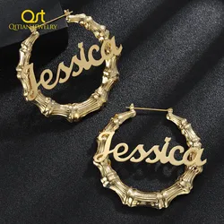 30mm-100mm Custom Bamboo Hoop Earrings Customize Name Earrings Bamboo Style Personality Earring With Statement Words Hiphop Sexy