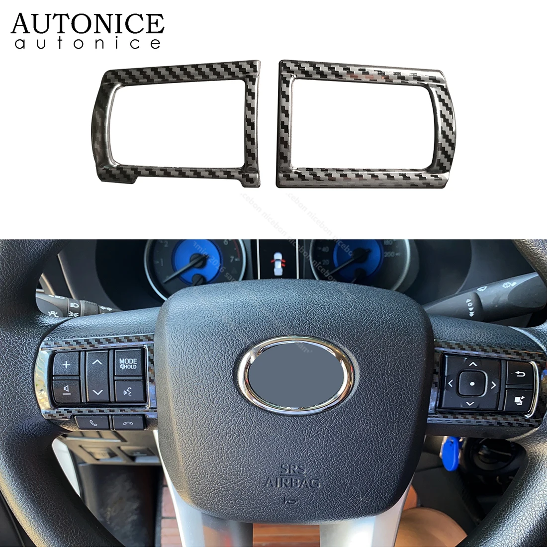 Carbon Fiber Color Stainless Steering Wheel Cover Trim Fit for Toyota Hilux Revo Rocco Fortuner 2015 2016 2017 2018 2019 2020