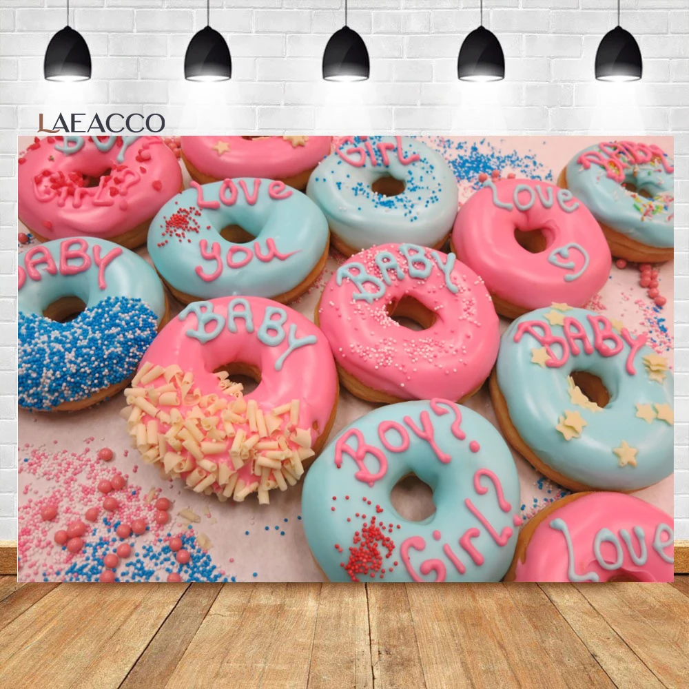 Laeacco пончик ребенок душ фон мальчик или девочка пол раскрыть дети новорожденный день рождения портрет фотография Фон Фотостудия