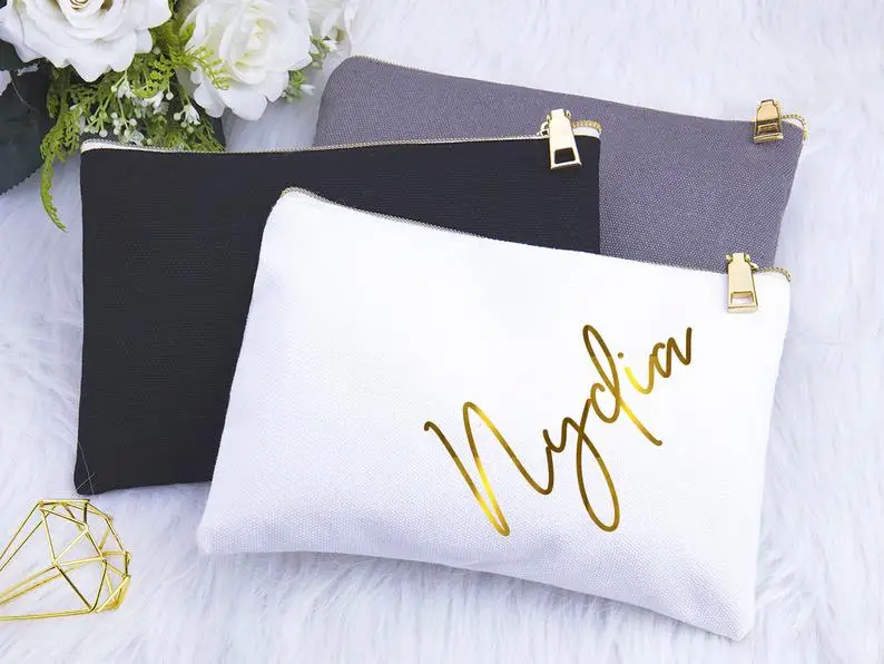 Personalisierte Make-up-Tasche, Brautjungfern-Geschenk, Junggesellenabschied, Gastgeschenke, Brautparty, Vorschlag, Leinen-Kosmetiktasche, Monogramm-Beutel – Detail 4