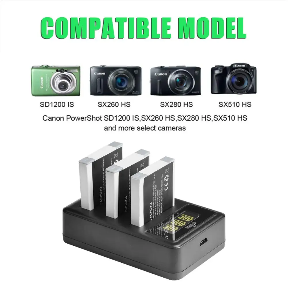 1300mAh NB-6L NB-6LH بطارية 3-port LED شاحن لكانون PowerShot D10 D20 D30 S95 SX260 SX280 SX540 SX700 SX710 HS كاميرا