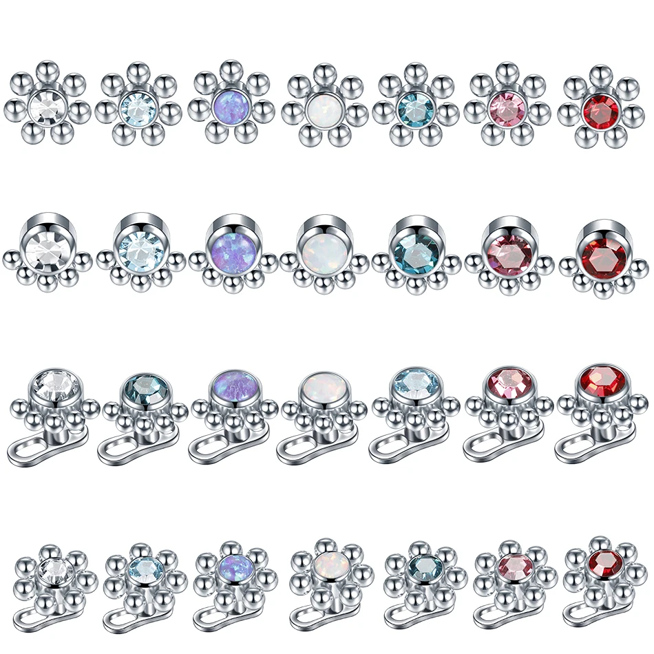 

1PC Flower Dermal Anchor Top Micro Dermal Piercings Skin Diver Dermal Anchor Crystal Gem Surface Piercings Implants Sexy Jewelry