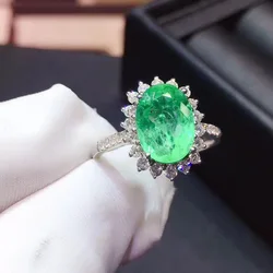 Women's New Ring Natural Emerald Ring 925 Silver Simple Design Fresh and Lovely Style 2021 Hot Sale