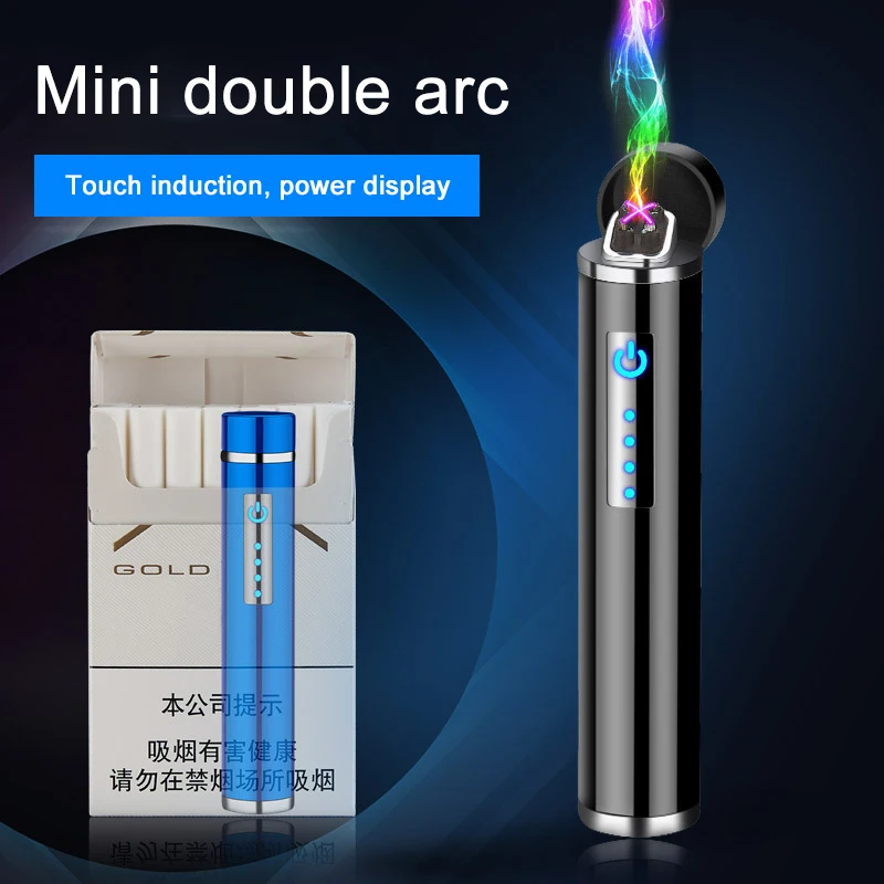 Portable Cylindrical Double Arc Lighter USB Rechargeable Lighter Creative Personality Mini Windproof Metal Cigarette lighters