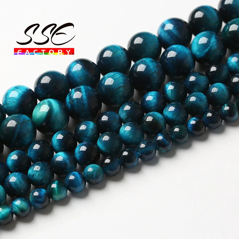 Blue Tiger Eye BeadsNatural Stone Round Loose Beads For Jewelry Making DIY Bracelet Necklace Accessories 4 6 8 10 12 mm 15