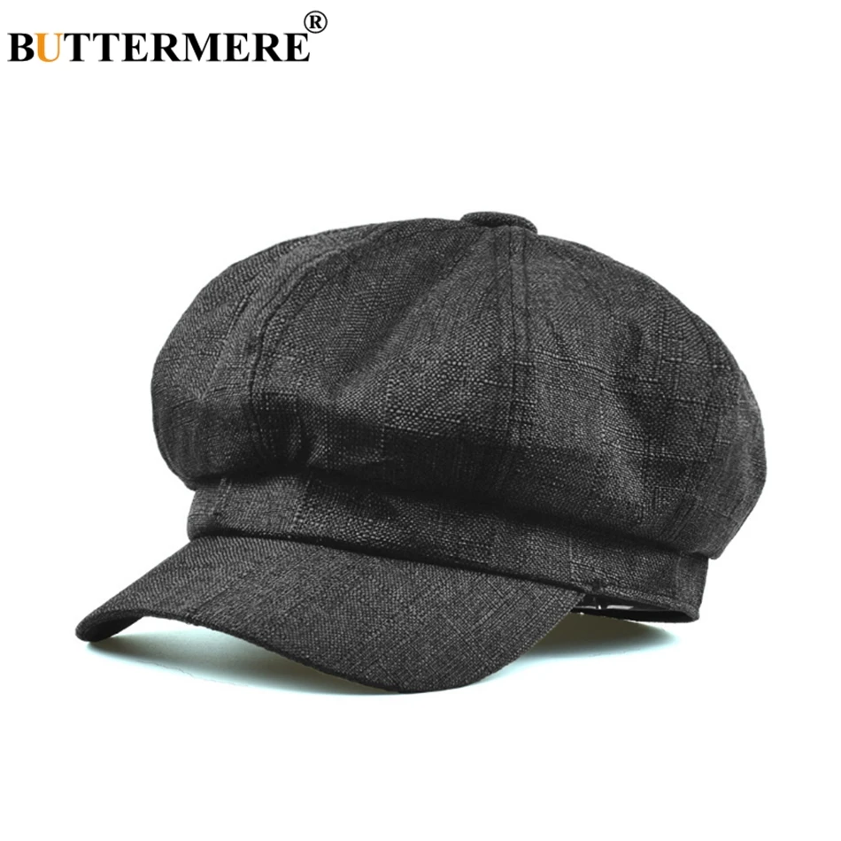 

Женская кепка BUTTERMERE Newsboy, Черная кепка из хлопка и льна, однотонная восьмиугольная кепка для девушек, весенне-летняя Классическая Шапка для художников