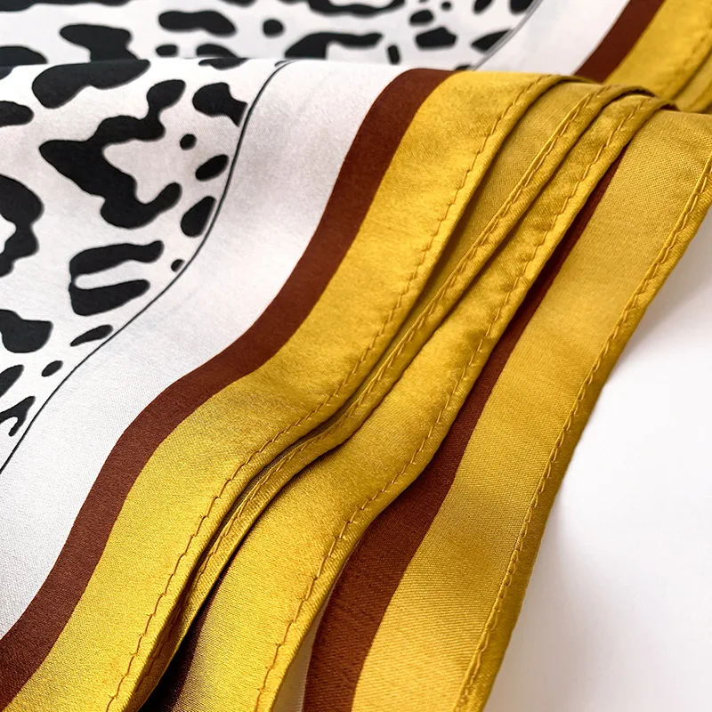 OMEA 100% Silk Scarf Women Leopard Handkerchief Small Square Hijab Head Scarf Luxury Scarf Bandana Fashion Hair Scarf Red 53cm