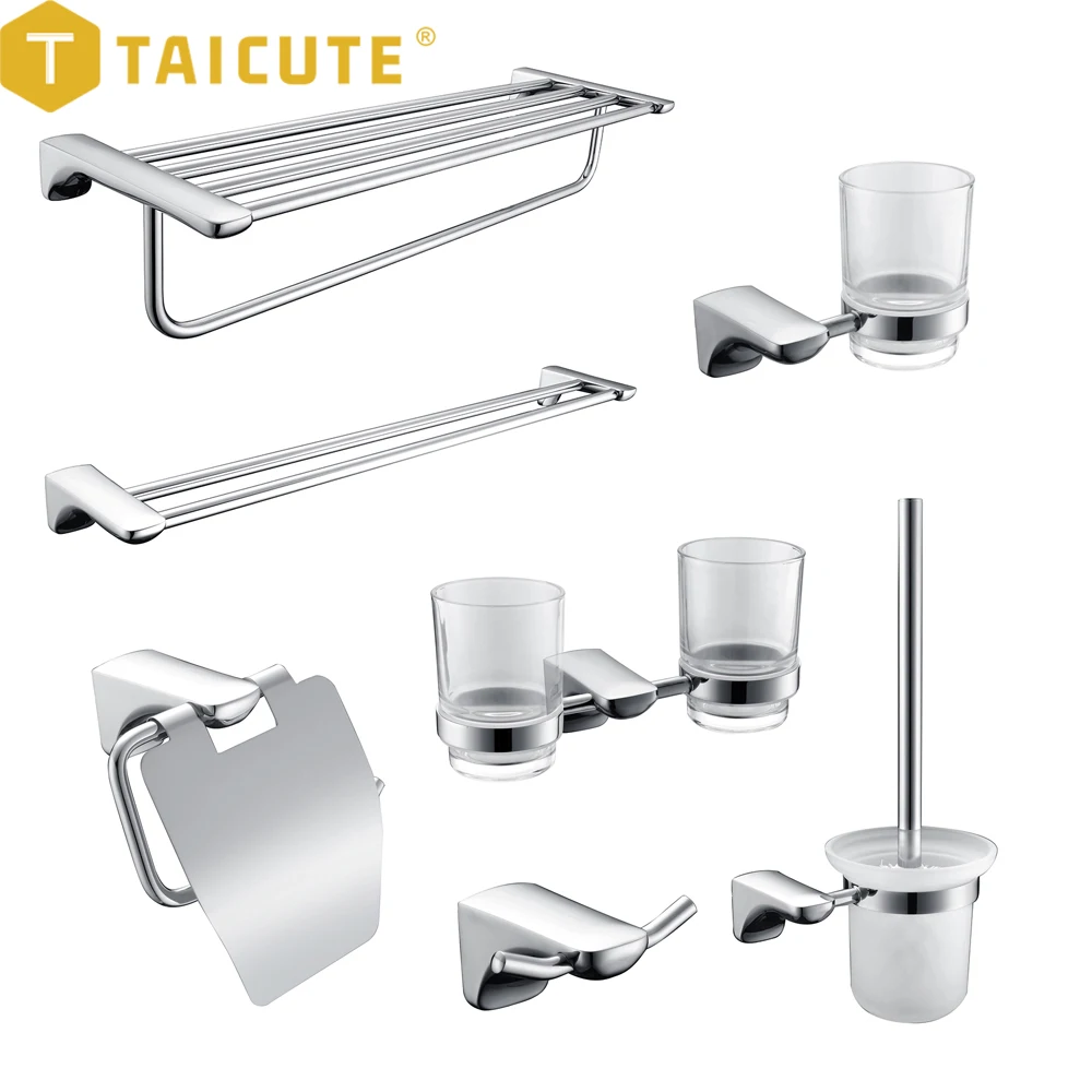 TAICUT S Heavy Duty Bathroom Accessories Hardware Sets Towel Rack Bar Ring Wall Hook Toilet Paper Holder Brush Soap Dish, Chrome