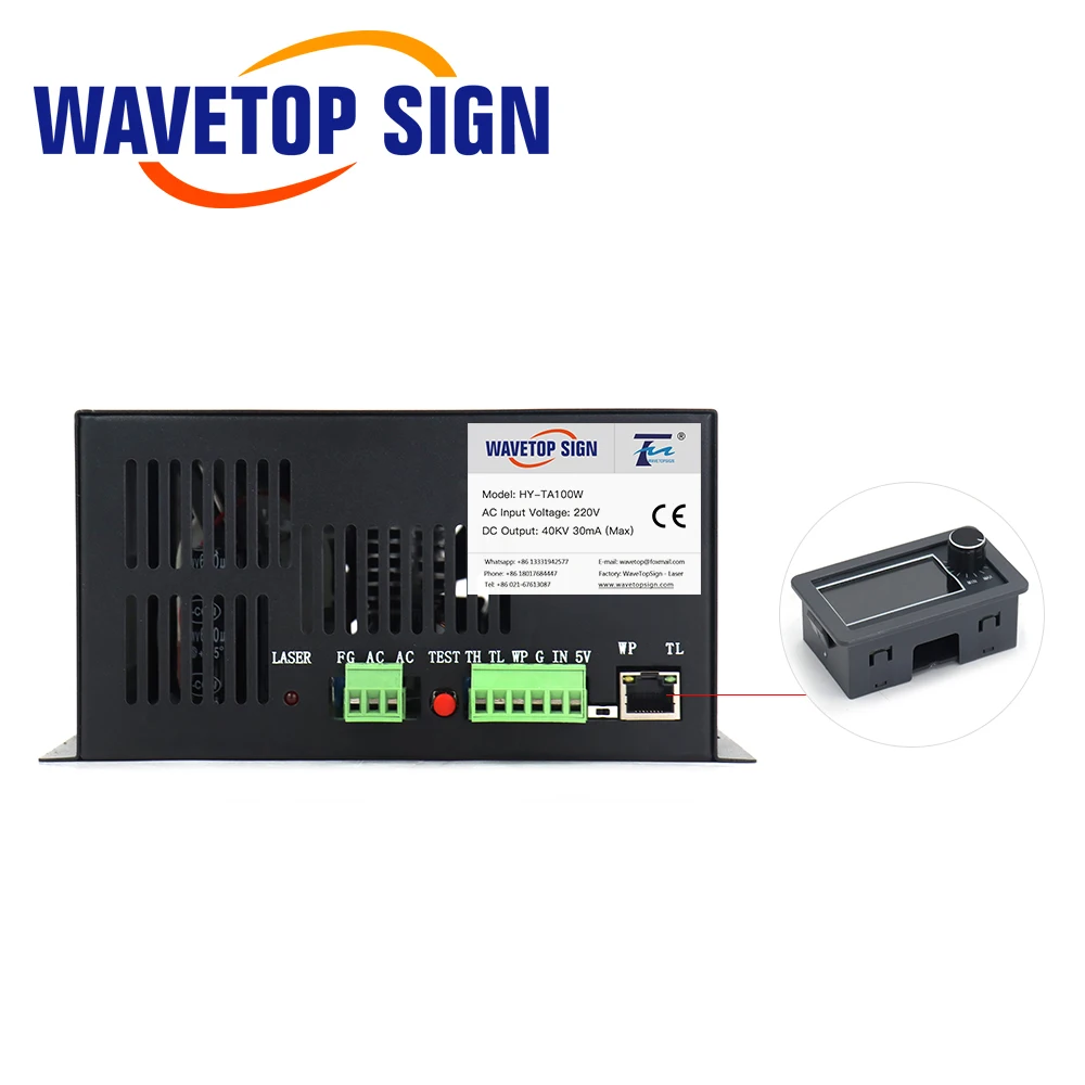 WaveTopSign-fuente de alimentación láser CO2, 100W, HY-TA100 para máquina de grabado y corte láser CO2, larga garantía