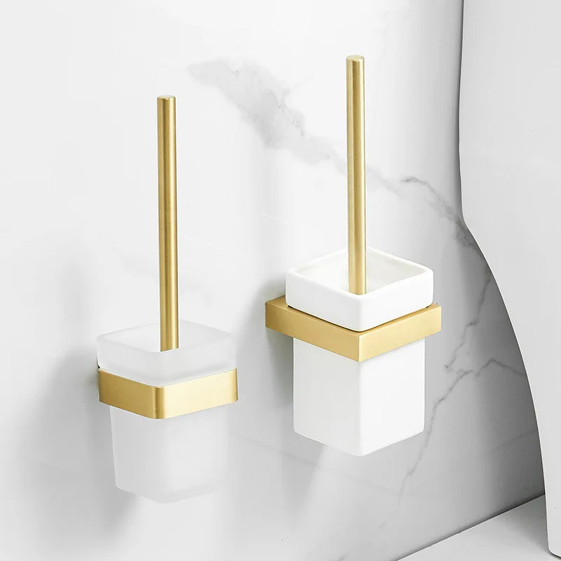 

Bathroom Toilet Brush Holder Space Aluminum Brushed Gold Toilet Brush Rack Wall Mounted Storage Shelf Bathroom Accessories