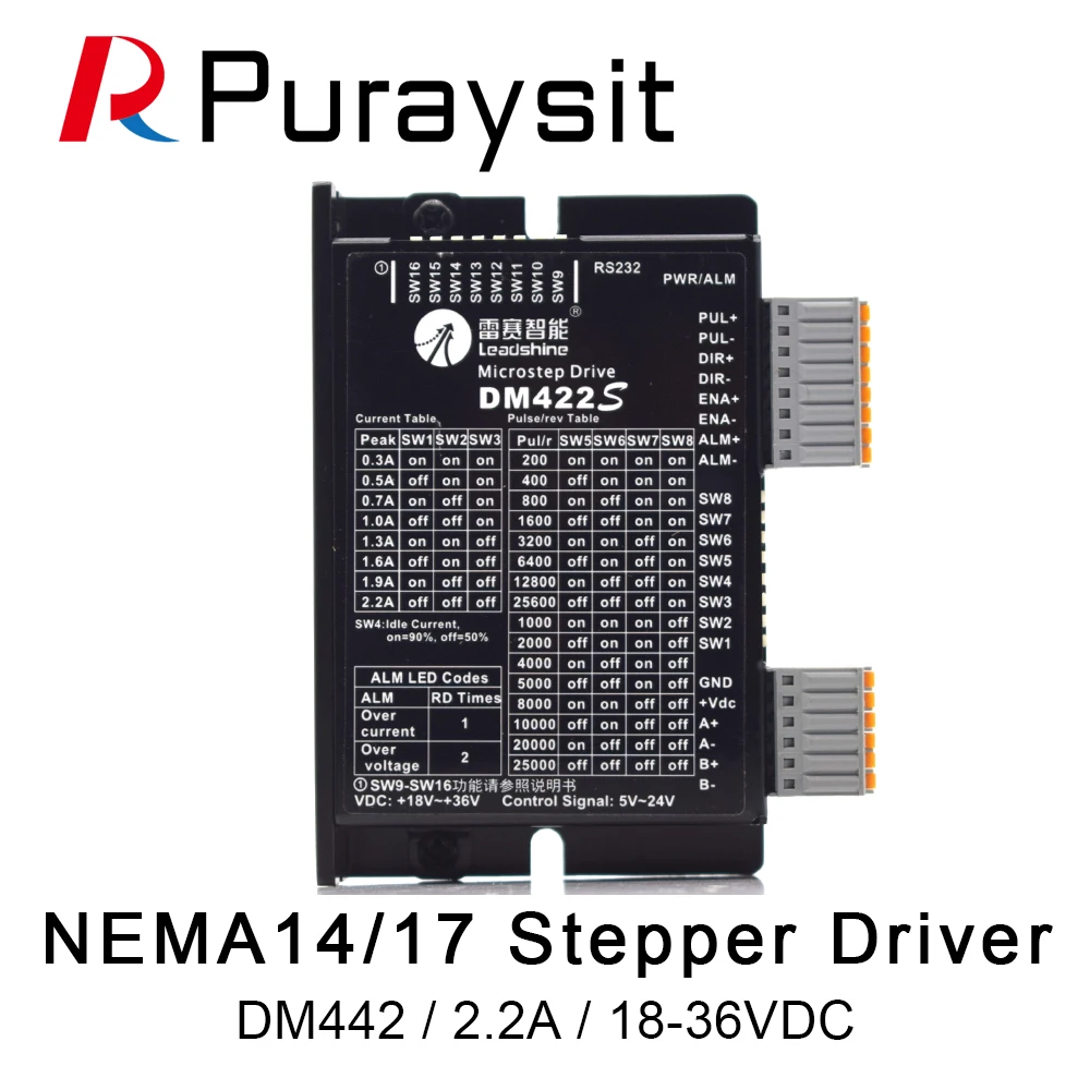 Puraysit Leadshine 2Phase Stepper Motor Driver DM422S Supply Voltage 18-48VDC Output 0.3-2.2A Current