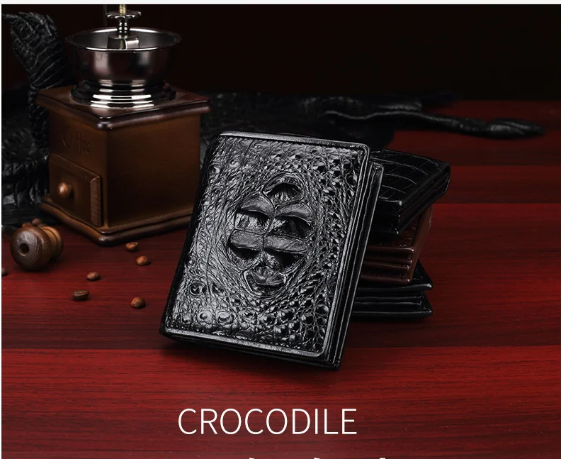 2019 new production Genuine crocodile skin head men wallet purse short size bank credit card holder black and brown color