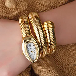 Relojes de serpiente a la moda para Mujer, relojes de pulsera de bobinado de cuarzo dorado de lujo, Reloj femenino