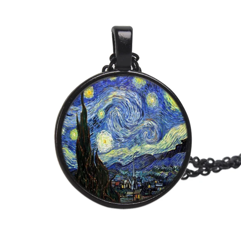 The Starry Night by Vincent Van Gogh 1889- Handmade Keepsake Pendant - Impressionism Glass art photo Pendant Necklace