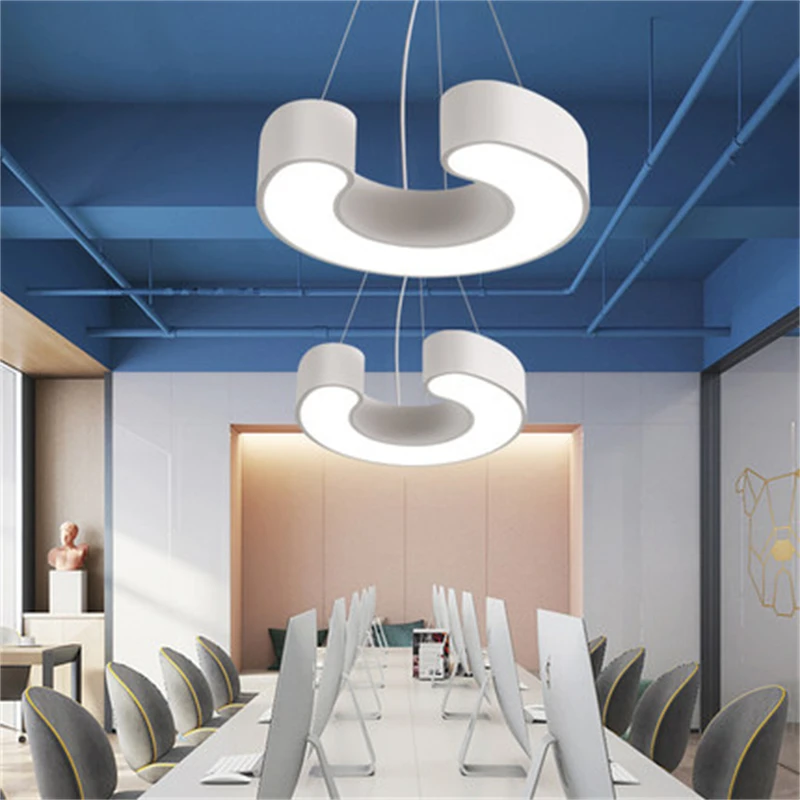 Modern Black White C Shape LED Pendant Light Restaurant Kitchen Industrial Hanging Lamp Simplicity Office Lighting Fixtures Inte