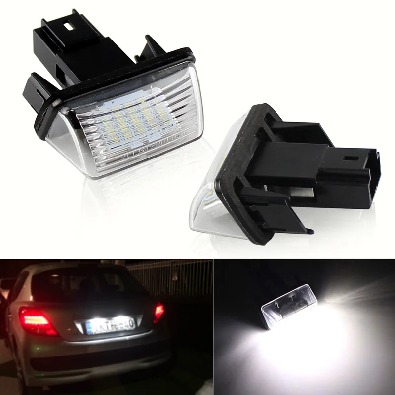 

2pcs Error Free LED License Number Plate Lights Lamp Bright White For Peugeot 206 207 306 307 406 407 For Citroen C3 C4 Picasso