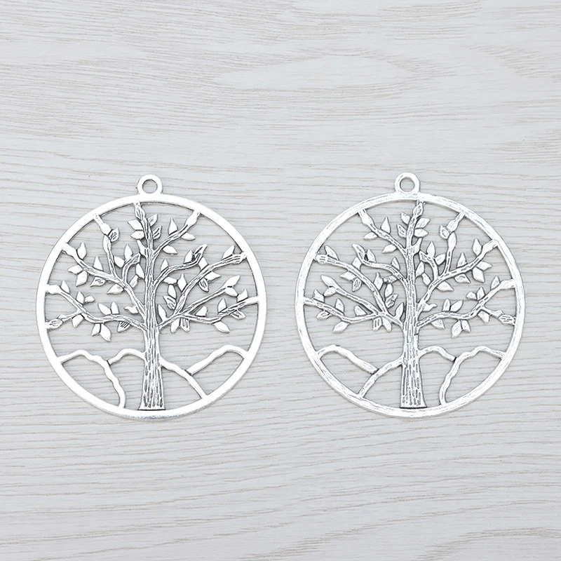 4 x Silver Boho Large Hollow Round Life Tree Tibetan Silver Charms Pendants For Necklace Jewelry Making Findings 57x57mm