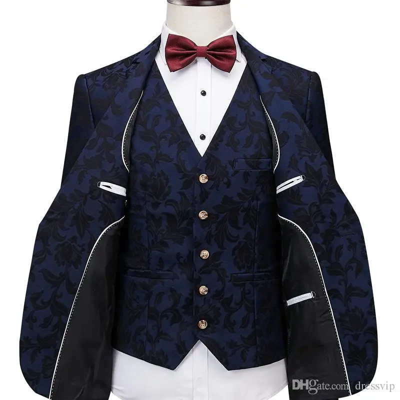 Mens Suits Print Merk Navy Blue Mens Bloemen Blazer Designs Mens Paisley Blazer Slim Fit Suit Jacket Mannen 3 Stuk bruiloft Smoking