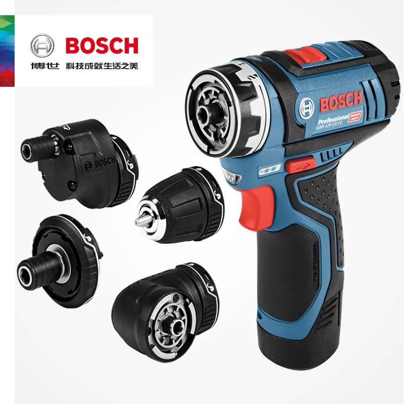 Bosch Professional 12V GSR 12V-15 FC Cordless Drill Electric Drill  Wireless Power Driver with 4 FlexiClick Adapters Power tool