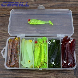 Cerill 50 pcs/kit 55 mm 1.2 g Lifelike T Tail Worm Bait Soft Fishing Lure Artificial Silicone Jigging Wobbler Carp Bass Swimbait