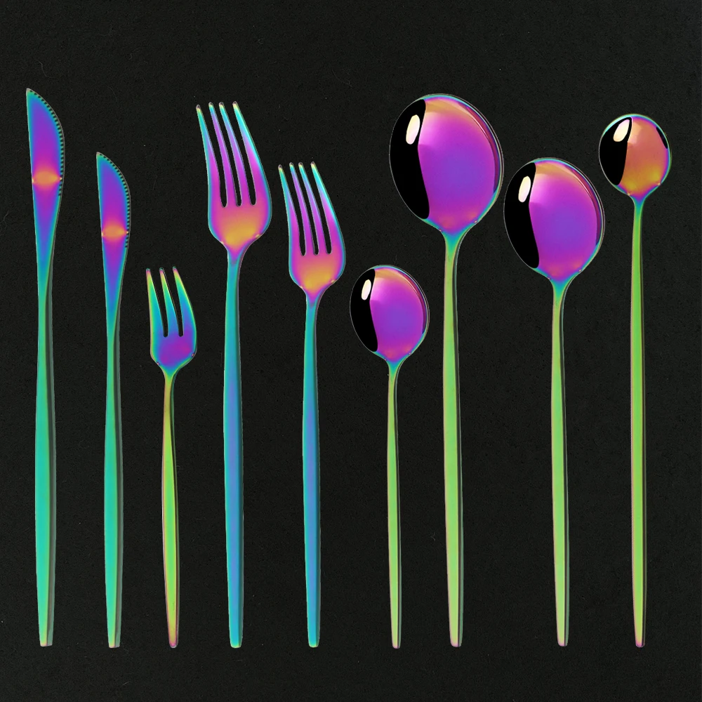 Dinnerware Rainbow Tableware Cutlery Set Stainless Steel Luxury Flatware Home Fork Spoon Knife Kitchen Dinner Set Drop Ship