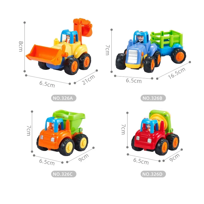 4pcs/set Kawaii Car Colorful Engineering Teams Early Childhood Educational Toy Inertia Sliding Bulldozer/Farmer Tractor Car Toys