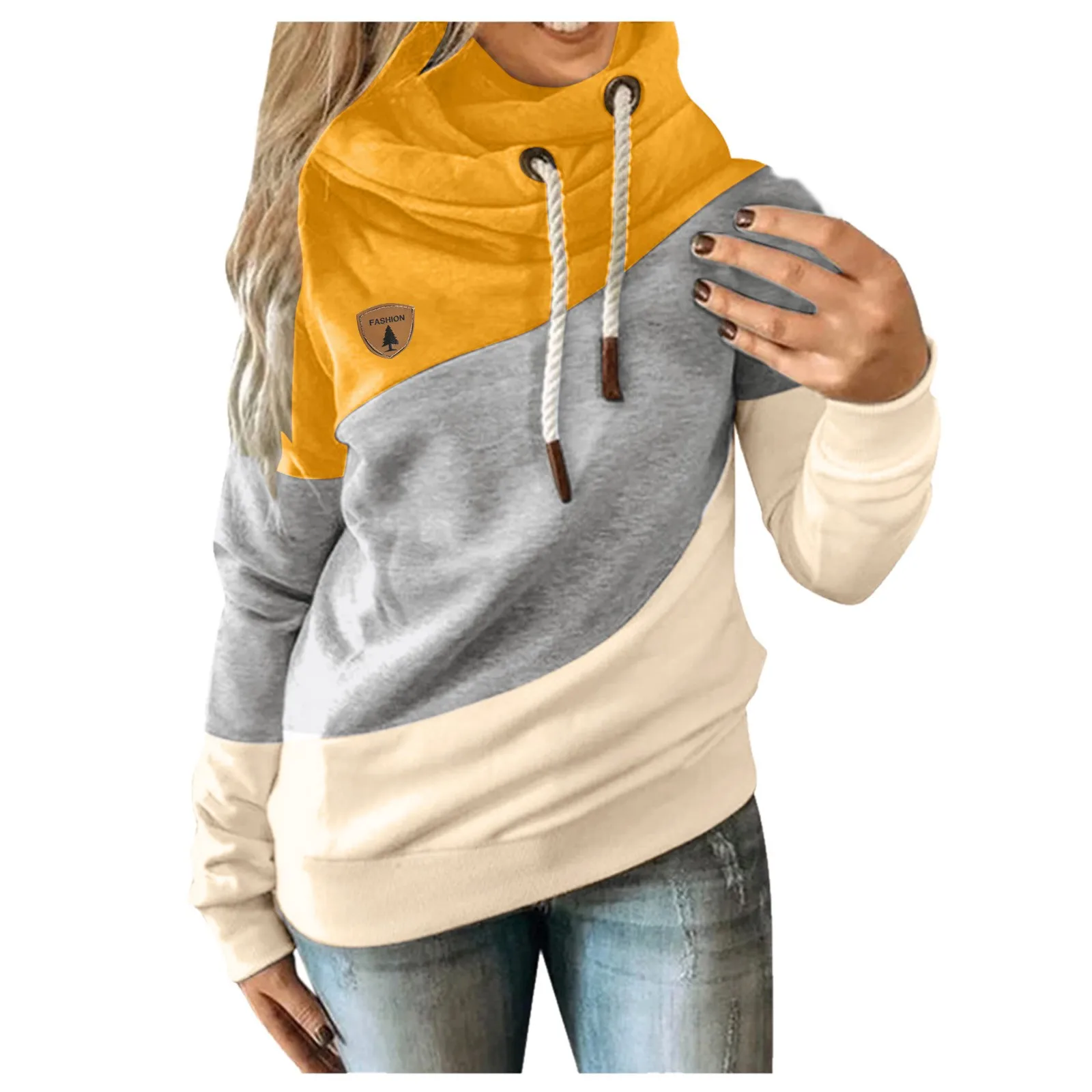 Women Casual Fashion Comfortable Solid Contrast Splice Long Sleeve Hoodie Sweatshirt Strap Tops Sudaderas Con Capucha  #H