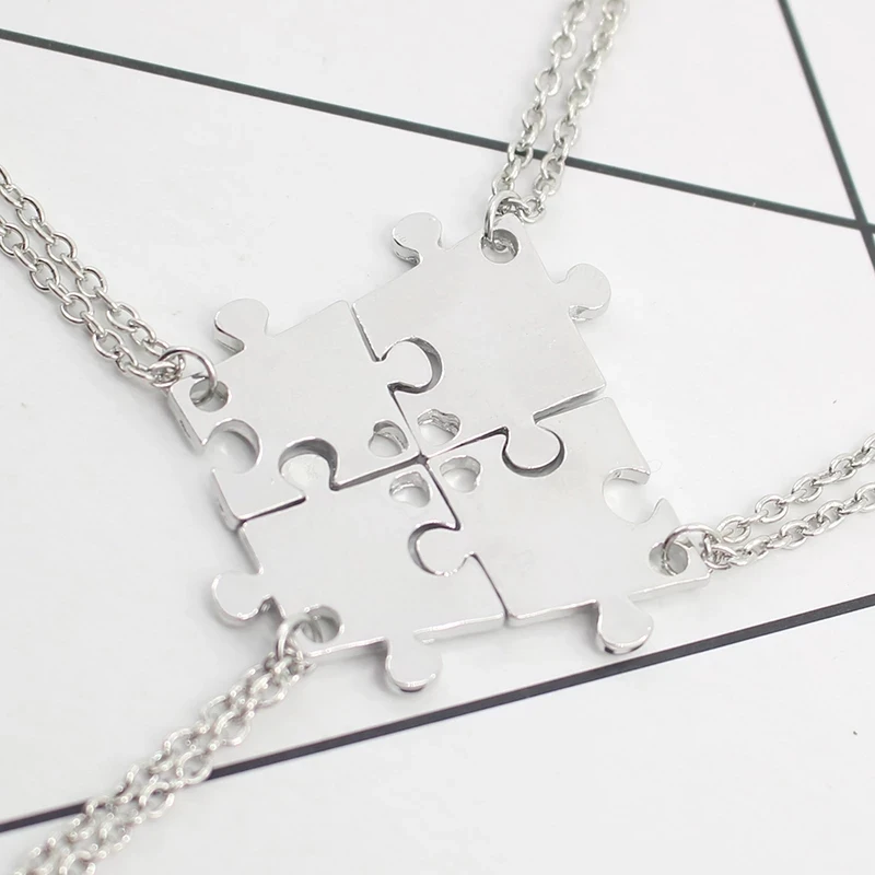 4-piece Set Necklace Gift Best Friend Vintage Puzzle Splicing Pendants Hollow Out Love Korean Fashion Strong Long Chain BFF