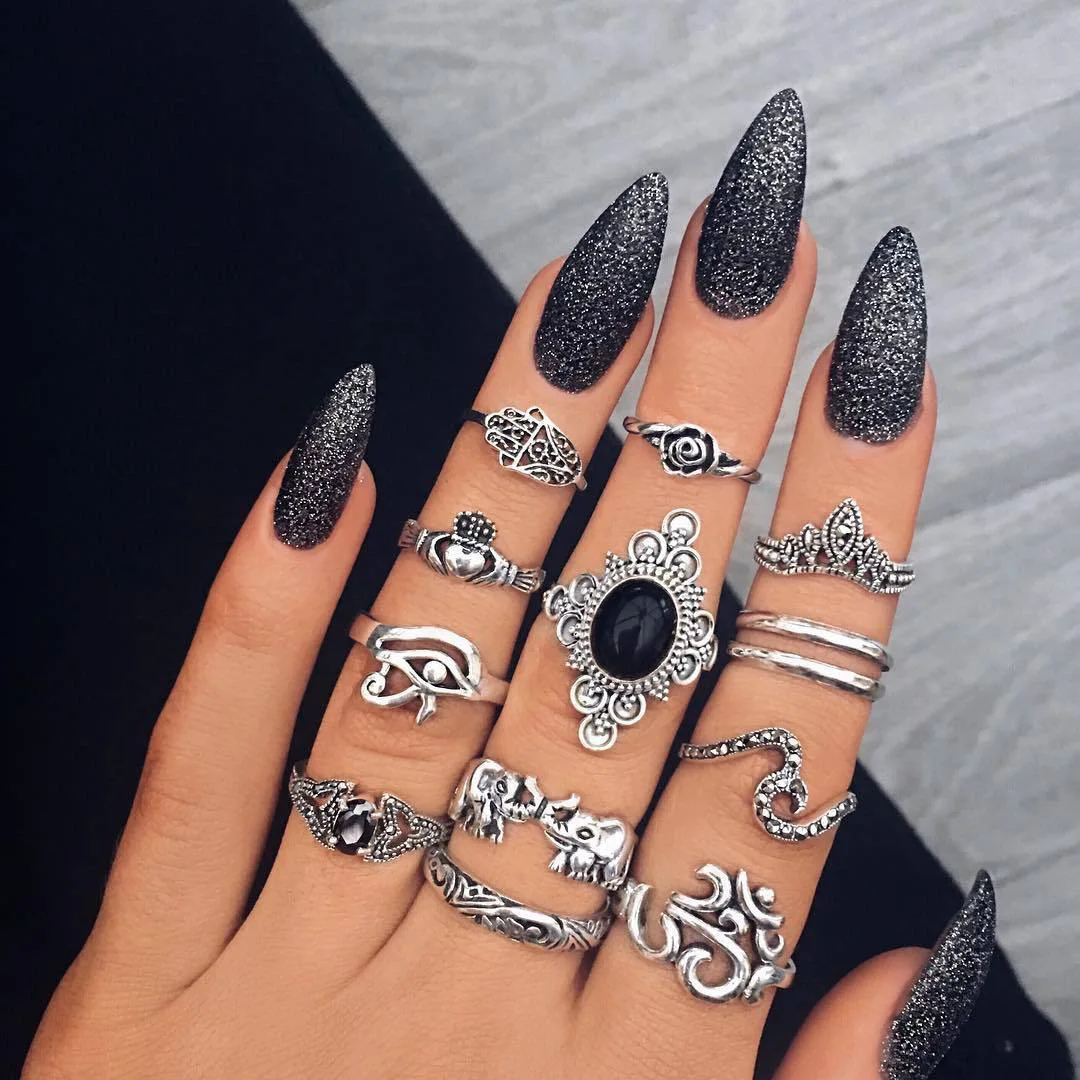 2021 Boho Midi Moon Knuckle Finger Rings Set For Women Vintage Crystal Geometric Gold color joint Ring Female Trendy Jewelry