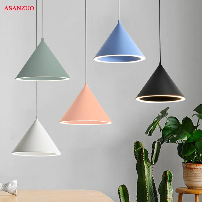 

Nordic Macarons LED pendant lights Creative Conical Hanging Lamp living room Restaurant bar Dining table kitchen Island lighting