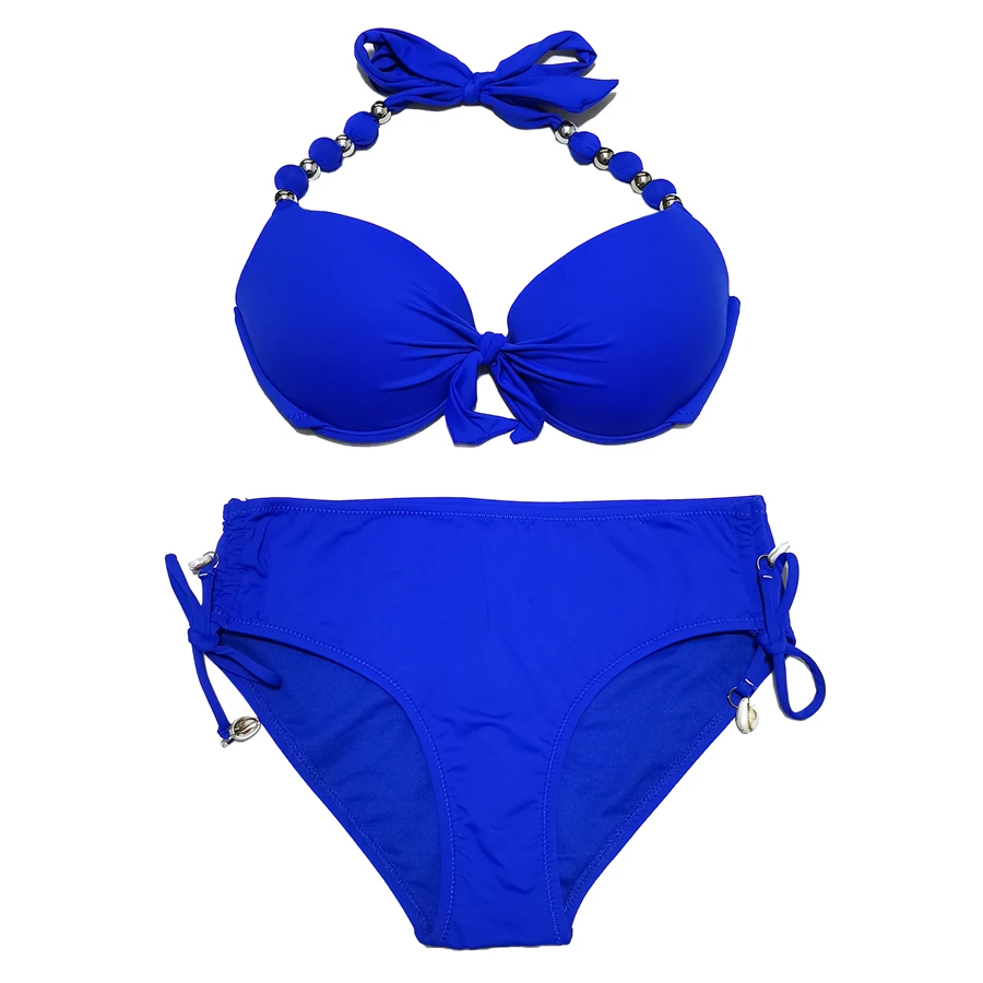 EONAR-set Bikini Push Up, tracolla, costume da bagno con perline, set Bikini a vita media, costumi da bagno a copertura totale, costumi da bagno